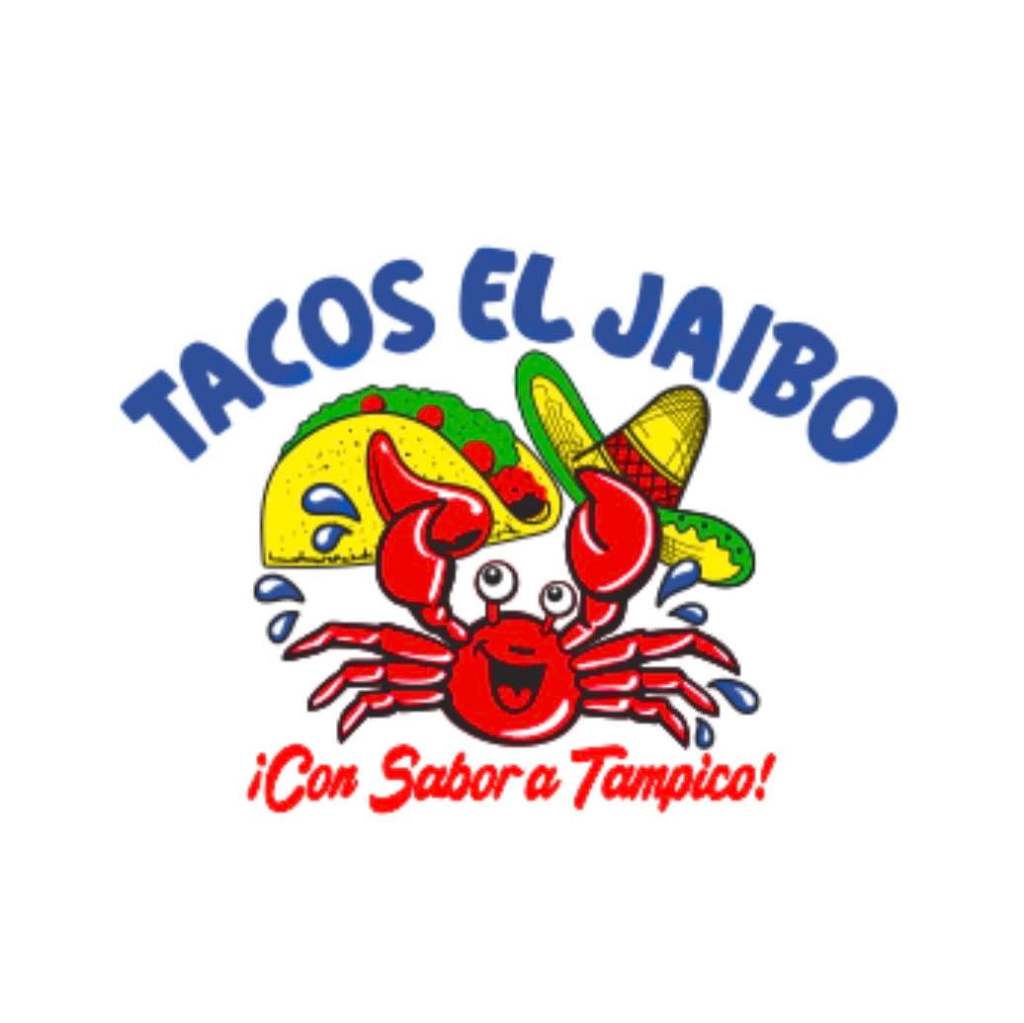 Taco El Jaibo Logo of a crab holding a Mexican hat in his right claw and a taco in his left claw. Words under the crab exclaim "Con Sabor a Tampico".